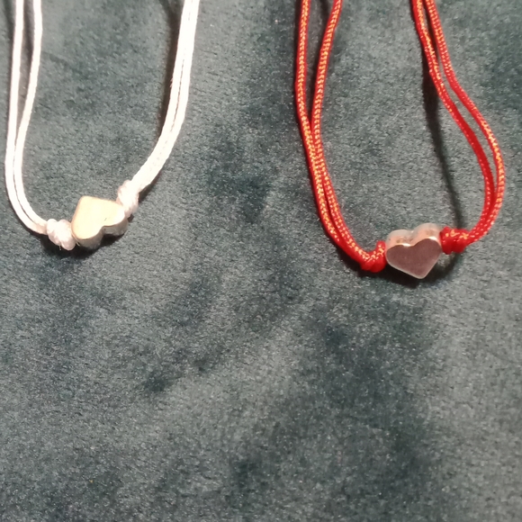 Set of 2 Slide Cord Bracelets Red and Pale Blue / White - Picture 2 of 3